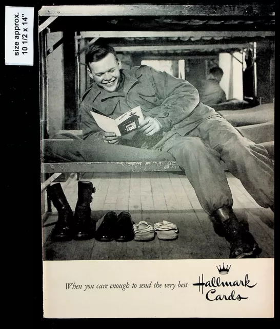 1956 Hallmark Cards Care Man Military Boots Missing You Vintage Print Ad 37016