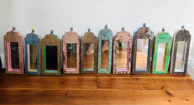 Reclaimed Wood Rustic Wall Mirror, Handmade/Hand Painted/Teak Wood
