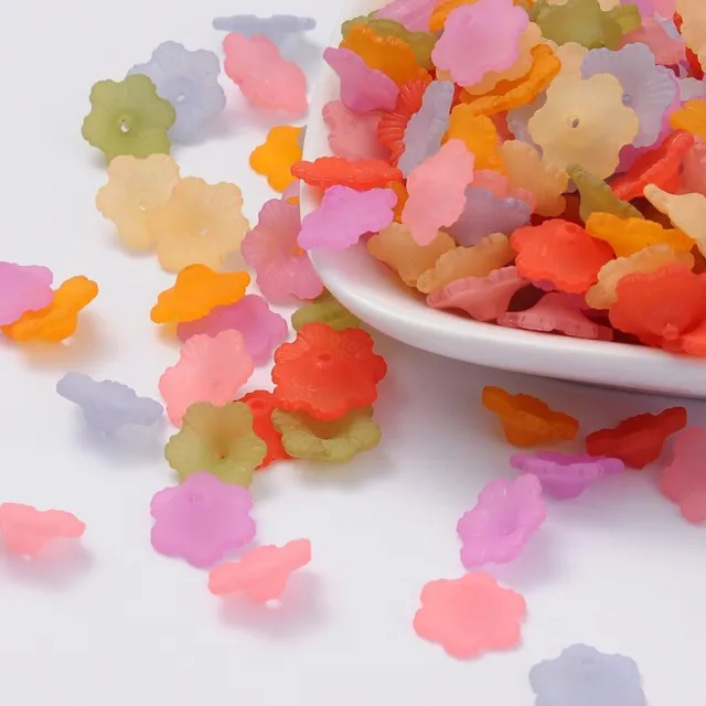 100pcs Mixed Color Frosted Lucite Transparent Acrylic Flower Beads about 11mm