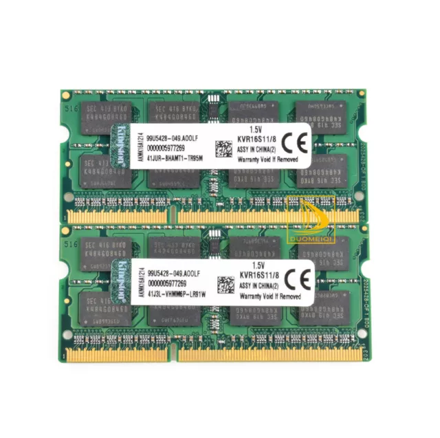 Kingston 2x 8GB 2RX8 PC3-12800S DDR3 1600Mhz CL11 SODIMM Laptop Memory RAM Intel