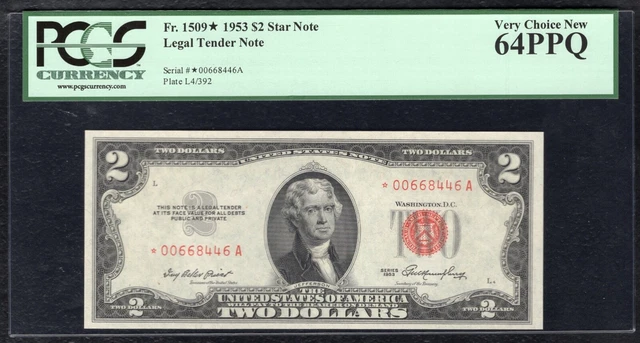 Fr. 1509* 1953 $2 *Star* Legal Tender United States Note Pcgs Uncirculated-64Ppq