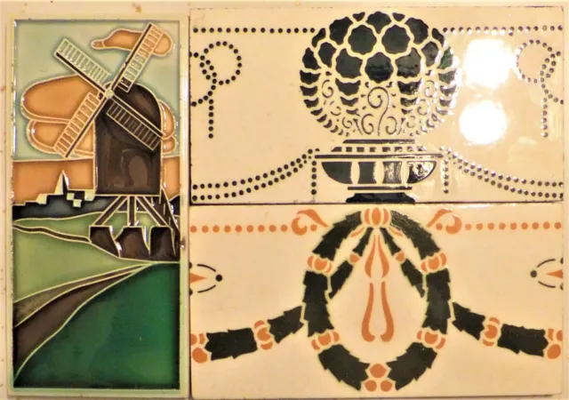 Three GWF Art Nouveau Half Tiles, Circa 1907-1910