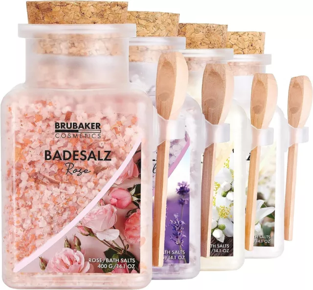 Sel de Bain 4x 400 g Set Roses Lys Vanille Lavande Extraits de Fleurs Naturelles