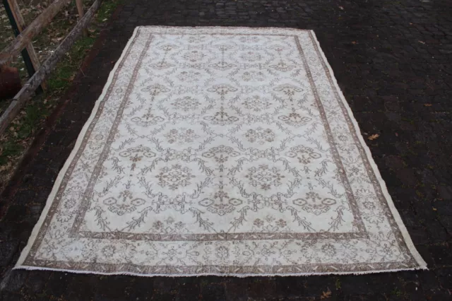 Neutral Vintage Handmade Turkish Oushak Kitchen Area Rug Carpet, 79"x123"