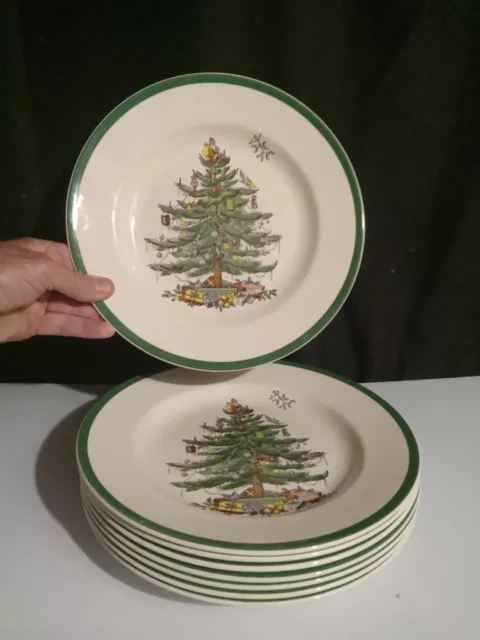 8 New Spode Christmas Tree Dinner Plates  10 3/4" England