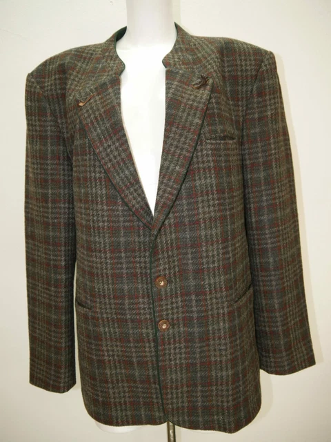 Distler dezent grau kariert wollig warm Sakko Herren Trachtenjacke Janker Gr.54