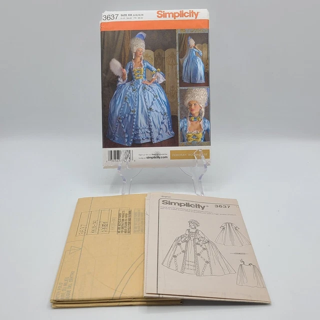 Simplicity 3637 Costume 18th Century Dress Gown Sewing Pattern 8-14 Uncut