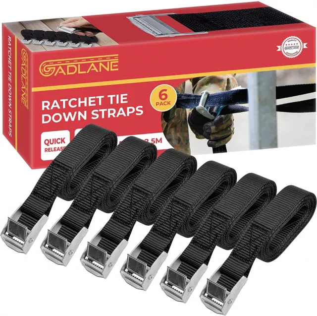 GADLANE 6 x Heavy Duty Ratchet Straps Car Roof Rack Quick Release 2.5M