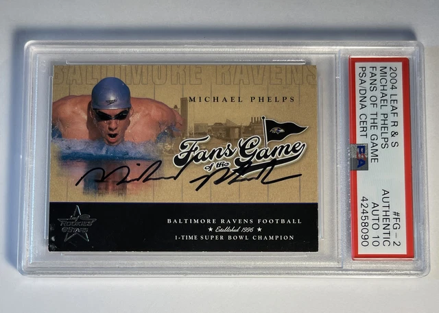 2004 Leaf Rookies & Stars Fans of the Game Signed Michael Phelps RC Card PSA COA