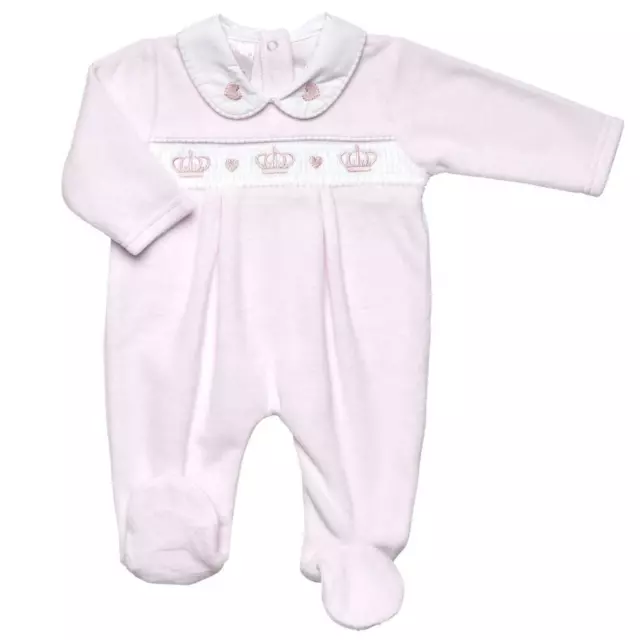 Baby Girls  ~ Spanish Romany Style  ~ Crown Velour Sleepsuit ~ Pink 0-6 Month