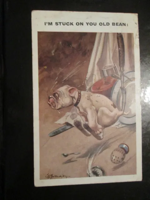 Comic GE Studdy Postcard 3816 "I'm stuck on your old bean!" DOG 1922 RONDEBOSCH