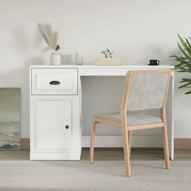 TANZEM Schreibtisch mit Schublade Weiß 115x50x75  Holzwerkstoff, Gaming E6I7