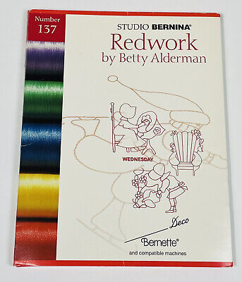 Tarjeta de diseño bordado Studio Bernina #137 redwork de Betty Alderman BERNETTE