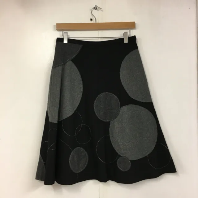 Boden Black/Grey Fully Lined Circles Pattern A Line Skirt (UK Size 10)