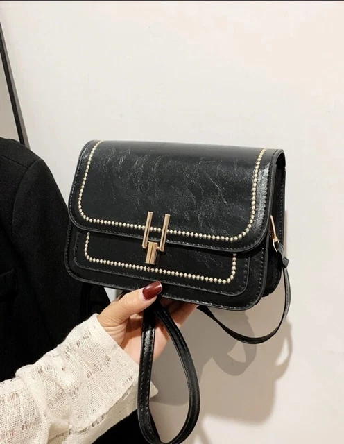Sac Bandoulière Femme Noir En Simili Cuir, Fermeture Magnétique, Sangle Ajustable - Neuf Sans étiquette