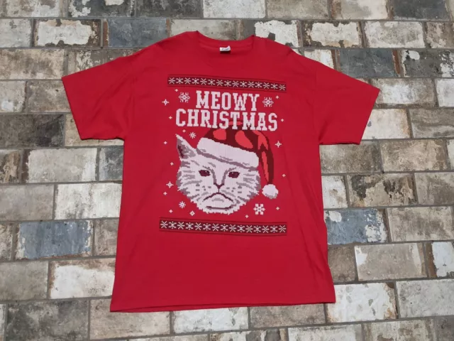 XL Meowy Christmas Grumpy Cat Red T-shirt