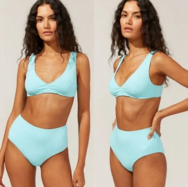Solid & Striped the Beverly Bikini Set Solid Rib in Light Blue Size S NWT $168