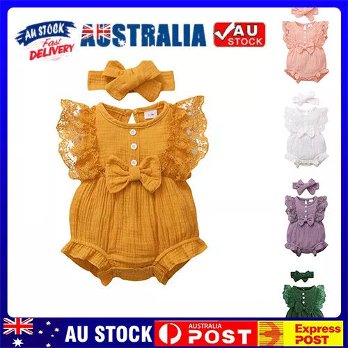 Newborn Baby Girl Clothes Ruffle Romper Jumpsuit Tops Pants Headband Set Outfits