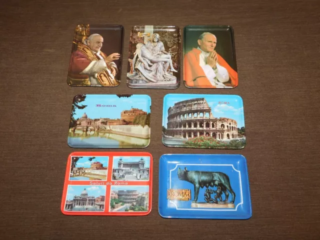 Vintage 7 Pope Roma Souvenir  Italy Italian 6" X 4 1/4" Plastic Trays