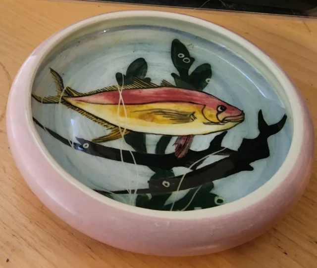 Martin Boyd Pottery Fish & Seaweed Hand Decorated Pin Dish Circa 1950's