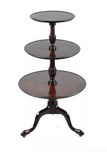 Large Georgian Mahogany Three Tier Dumbwaiter Bufete Serving Table / Side Table