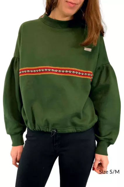 Green oversized sweatshirt Womens Handmade Ethical Fair Trade ethnic Peru SM ML
