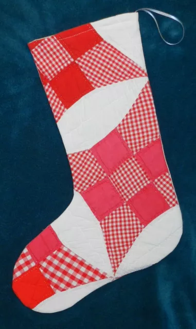 Gorgeous Red & White Antique Vintage Cutter Quilt Christmas Stocking! 22-127