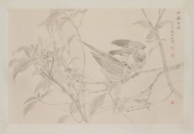 Vintage  Traditional Chinese  art ink meticulous  painting  “妙乐自在”张民生 中国工笔花鸟画