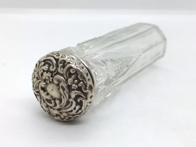 Edwardian Solid Silver Topped Cut Glass Dressing Table Bottle Art Nouveau style