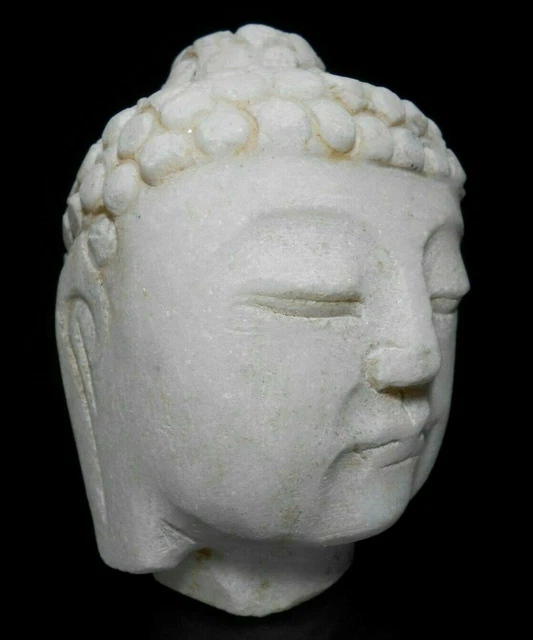 Rare Late 18Th-Early 19Th C Thailand Sm Hnd Crvd White Marble Buddha Stone Bust