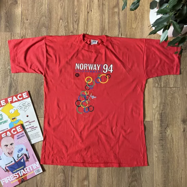 T-shirt vintage norvegese 1994 olimpici invernali taglia XXL Lillehammer