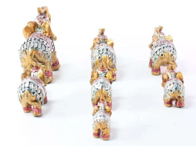 Feng Shui Set of 7 Small Gold Elephant Family Statues Figurines Gift Home Decor 3