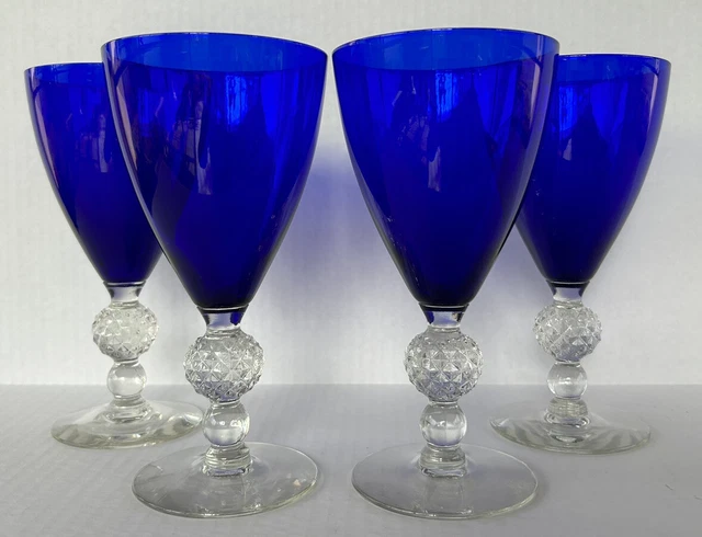 Vintage Morgantown Golfball Water Goblets 6 5/8” Ritz Cobalt Blue Set of 4 Vintage Morgantown Golfball Water Goblets 6 5/8” Ritz Cobalt Blue Set of 4