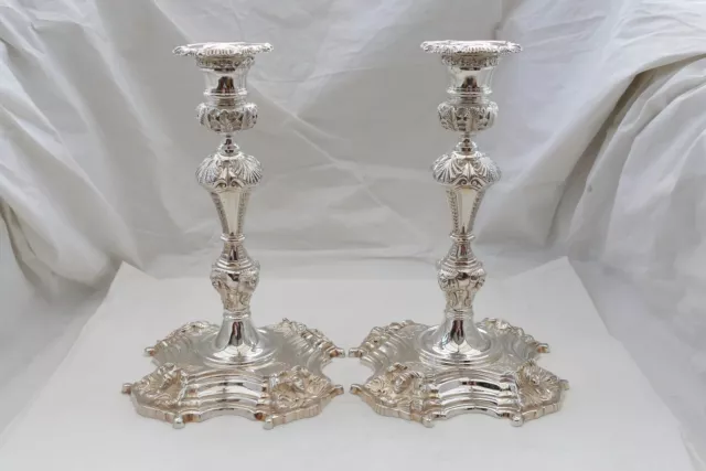 RARE PAIR of IRISH HM STERLING SILVER CAST CANDLESTICKS 69 oz 2