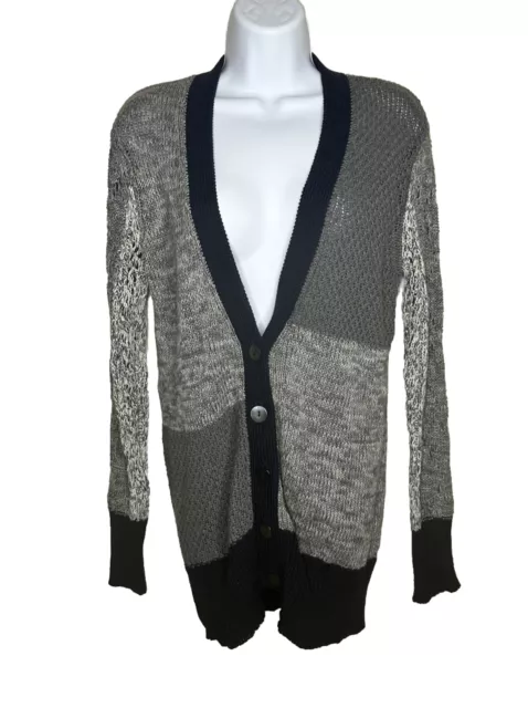 Cotton By Autumn Cashmere Womens  100% Cotton Gray NAvy button Cardigan Size XS