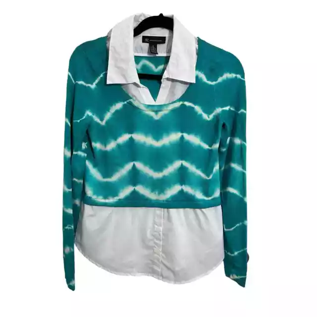 INC International Concepts Teal Tie Dye Sweater Top SZ M