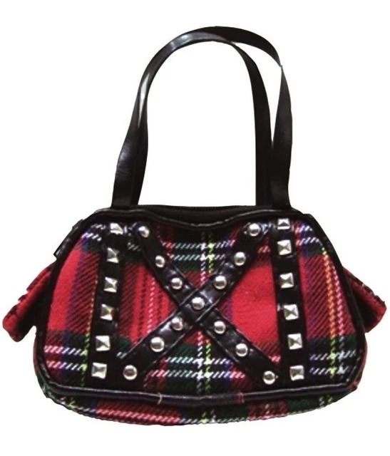 Red Plaid & Black Faux Leather Purse Handbag for 18" American Girl Size Doll