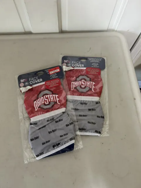 OHIO STATE BUCKEYES FOCO 2 PIECE FACE MASK COVERINGS, Red Grey, 2 Pack, New #1