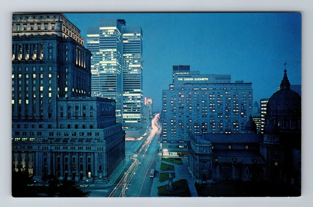 Montreal QC-Quebec Canada, Night View Dorchester Street Vintage Postcard