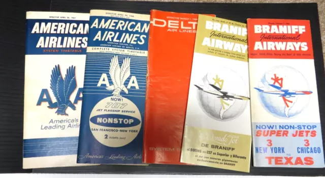 * Lot of 5 Airline Schedules - Braniff, Delta & American