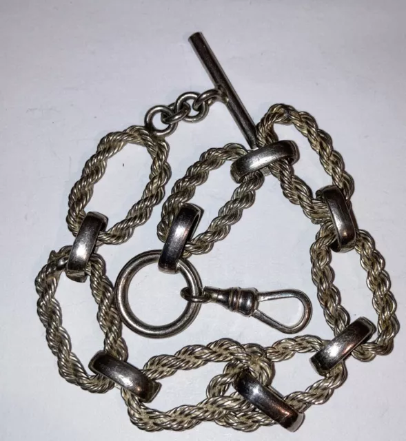 Vintage Art Deco Italian 800 Silver Large Links Pocket Watch Chain swivel 9.5”