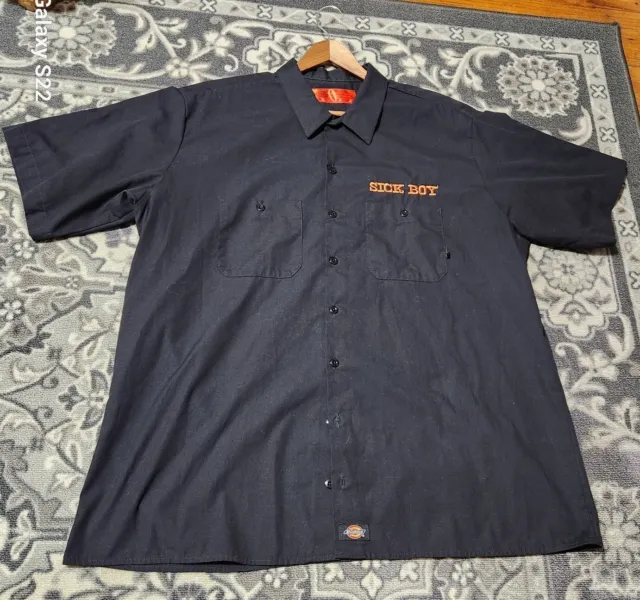 Sick Boy Motorcycles Dickies Skull Graphic Pockets Button Up Work Shirt Mens XXL