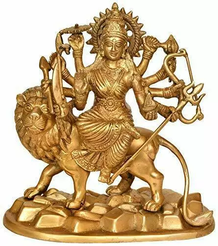 Brass Goddess Durga Idol Statue Figurine Sculpture 9 inches