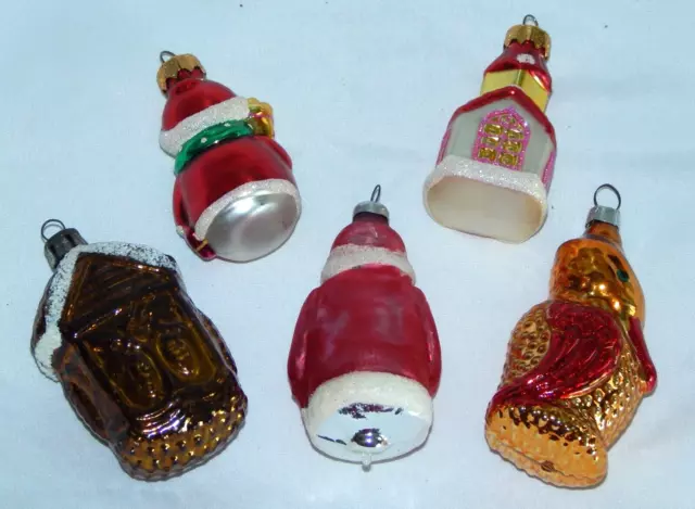 Vintage Bumpy Glass Duck Cuckoo Clock Santa Church Snowman Christmas Ornaments 3