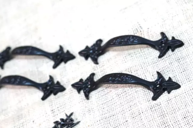 4 Cast Iron Handles Gate Pull Shed Door Barn Handle Drawer Pulls Durable Black 2