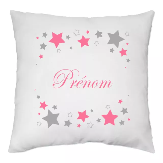 Housse de Coussin 40 x 40 cm - Etoiles avec prénom personnalisé -naissance rose