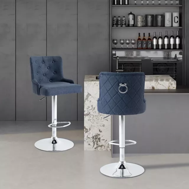 2x Bar Stools Swivel Gas Lift Kitchen Linen Padded Chairs Breakfast Pub Chair