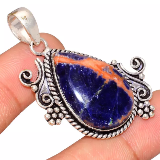 Natural Sodalite Gemstone Pendant Statement 925 Sterling Silver Pendant  YU-242