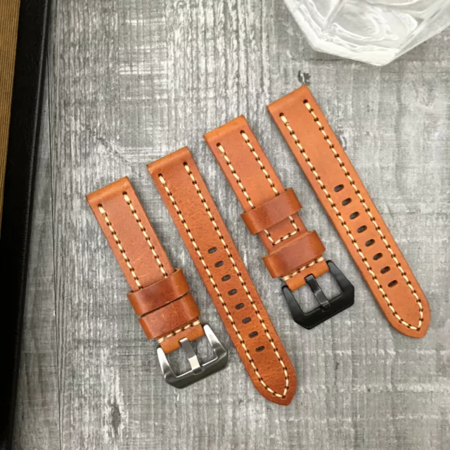 Premium Quality Thick Orange Leather Watch Strap 20mm 22mm 24mm 26mm Lug Watches 2