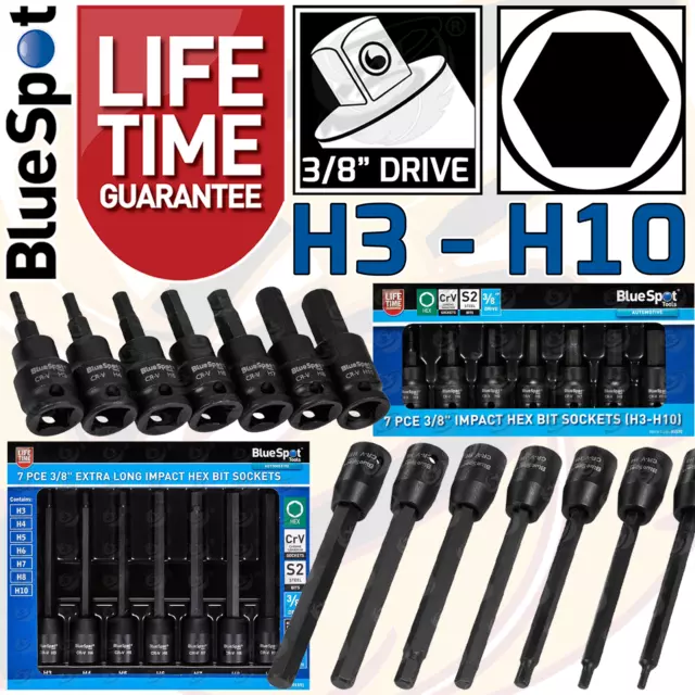 BLUESPOT IMPACT HEX Bit Socket Set Short & Long Hex Allen Key HX Sockets H3-H10